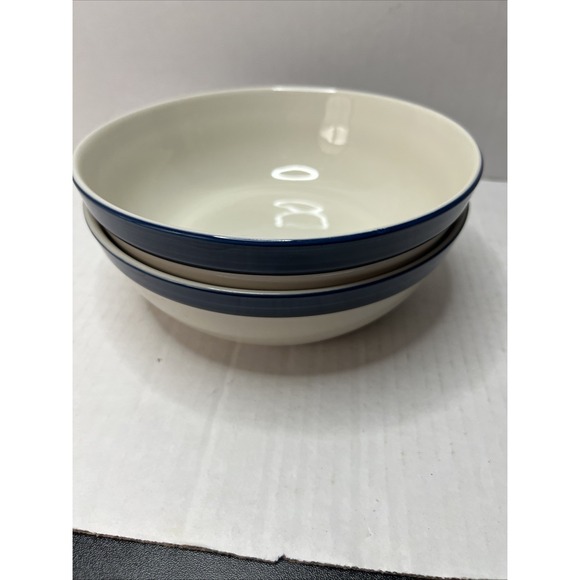 Gibson Housewares 7" Cereal Soup Bowl Cream With Blue Stripe - Picture 3 of 3